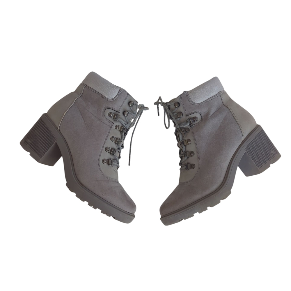 Felixa Faux Leather Lace Up Chunky Heeled Ankle Combat Boot 9 Gray Steampunk - Picture 7 of 16
